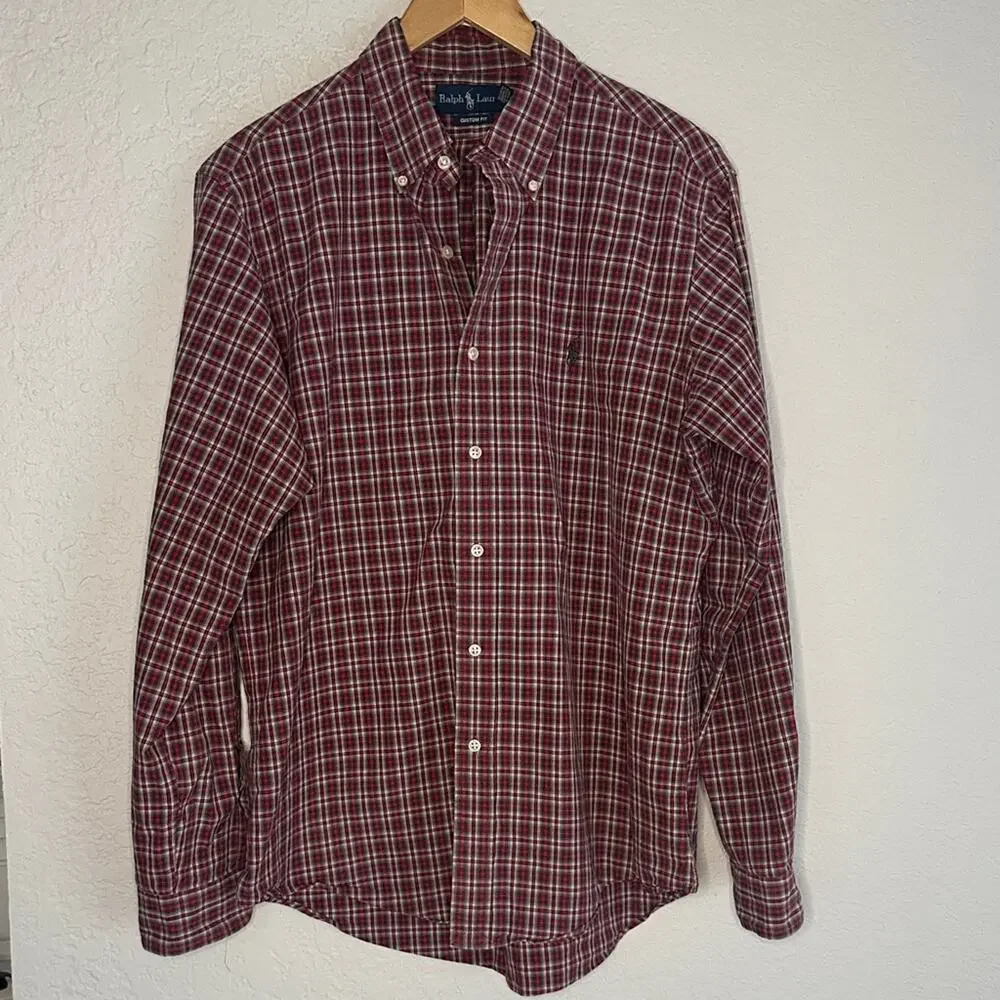 Ralph Lauren Button Up Shirt Long Sleeve Red Plaid Winter Classic Preppy Large